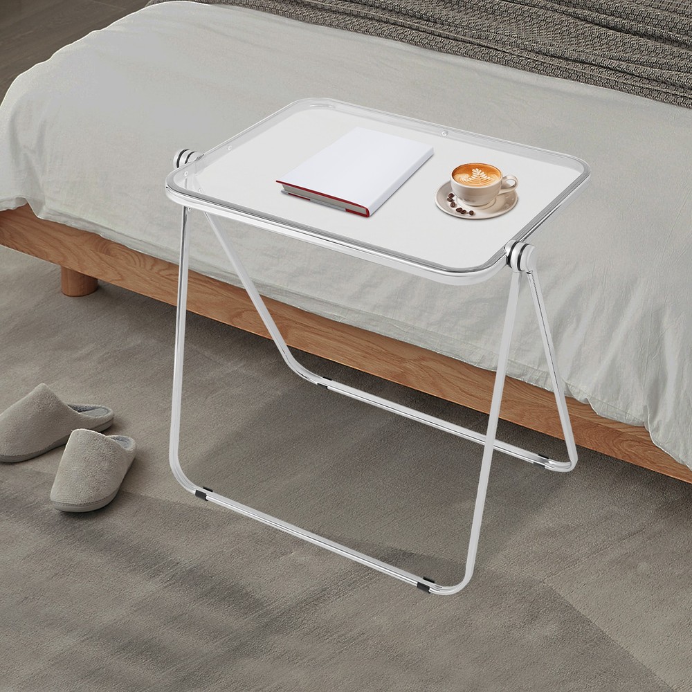 Clear Foldable Side Table Tiny Desk For Home Office Small Indoor Computer Desk