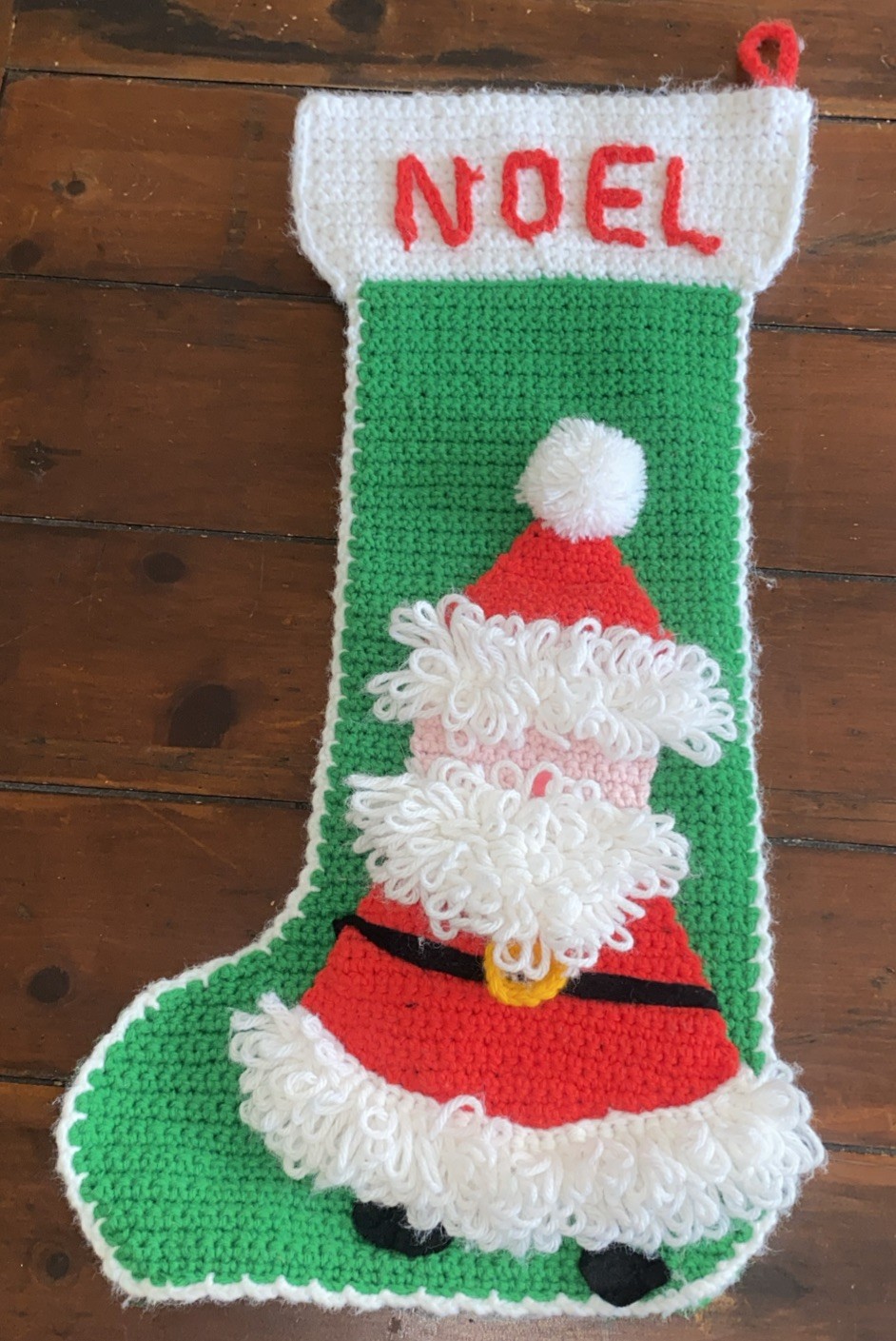 Vintage Crochet Santa Claus Christmas Stocking