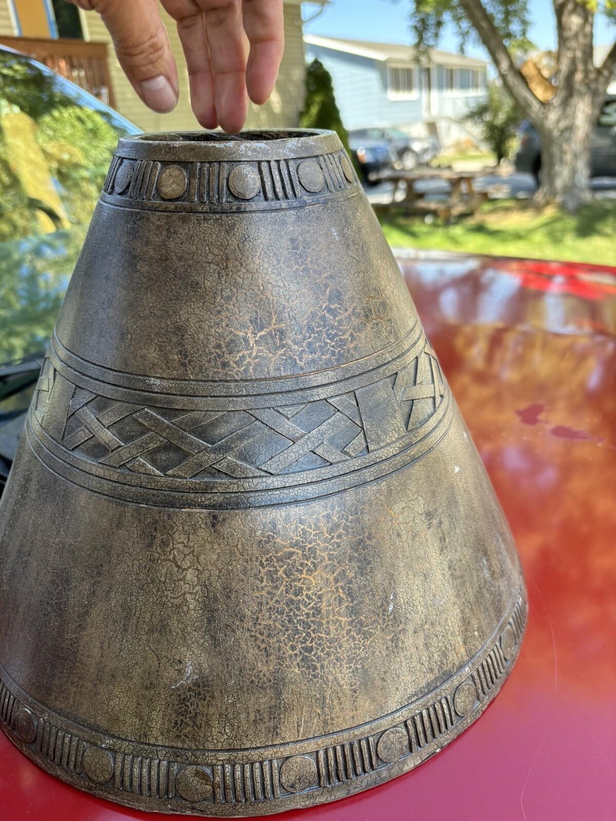 Rare UNIQUE Vintage Ceramic Clay ceramic Lamp Shade Heavy Brown Pottery Tribal