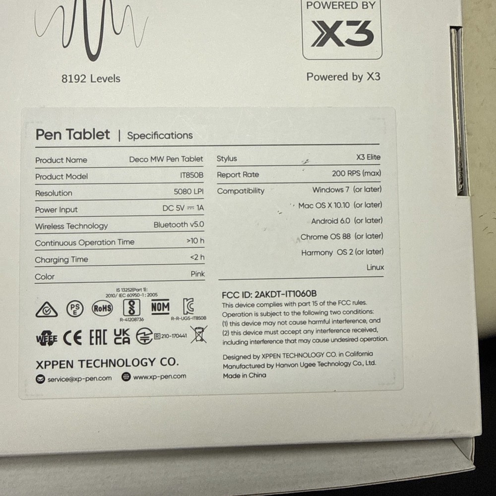 XP-Pen Deco MW Bluetooth Graphics Tablet X3 IT850B open box