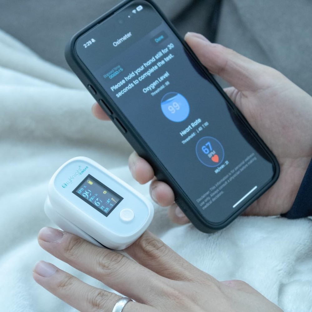 Bluetooth Fingertip Pulse Oximeter - Measures Oxygen Level, Pulse Rate &