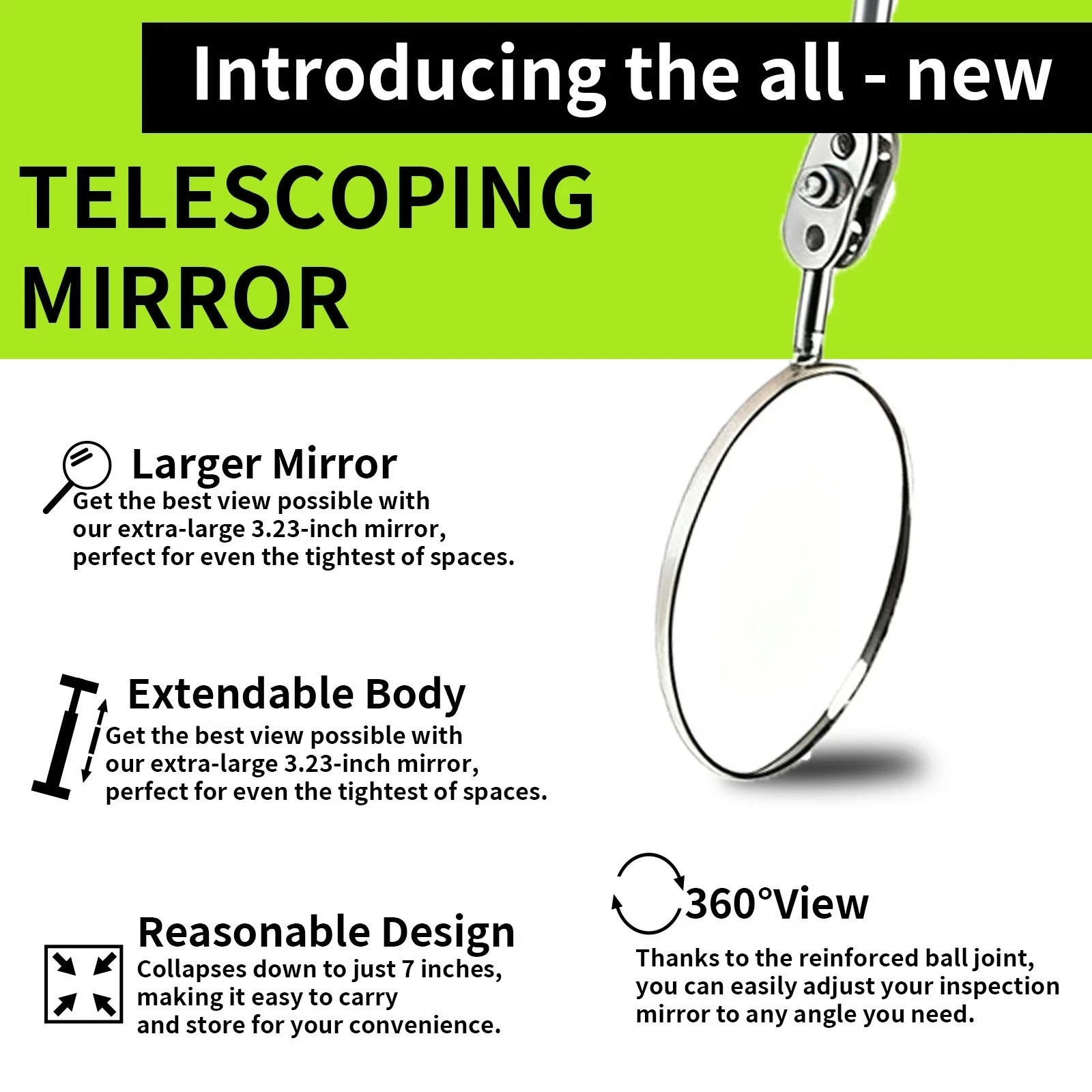 Telescoping Magnet Pickup Tool Stick & 8 lb LED Light Grabber and 360° Reflector