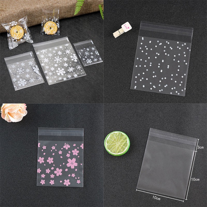 100Pcs Self Adhesive Plastic Cookie Bag Candy Gift Packaging Birthday Bags Valen
