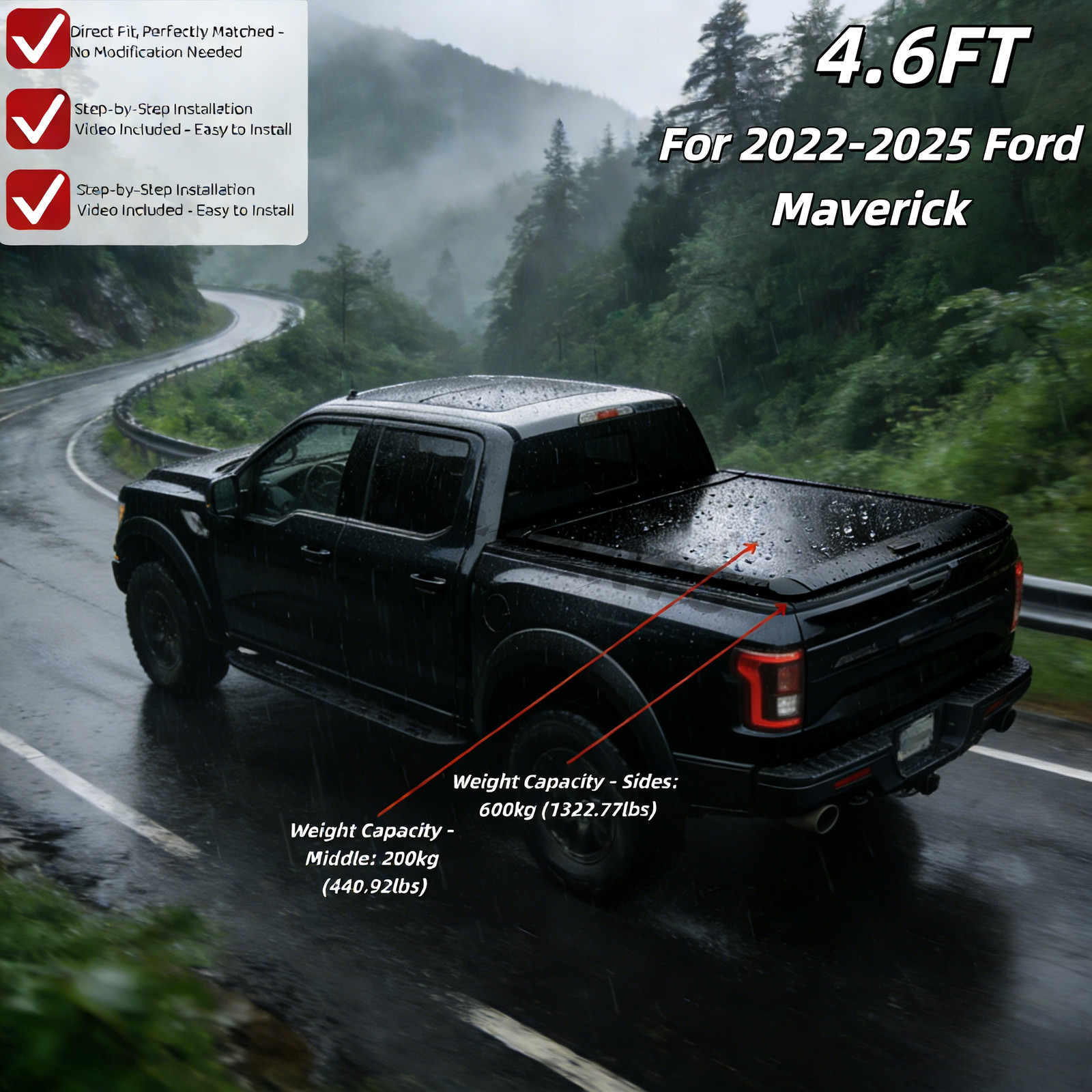 NEW 4.6FT Retractable Truck Bed Hard Tonneau Cover For 2022-2026 Ford Maverick