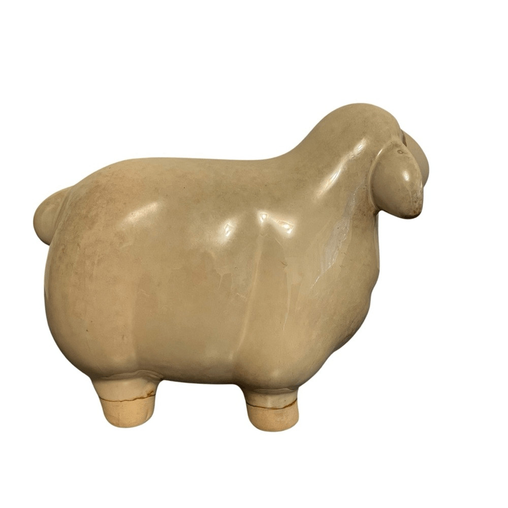 Vintage Glazed Ceramic Standing Sheep Statue