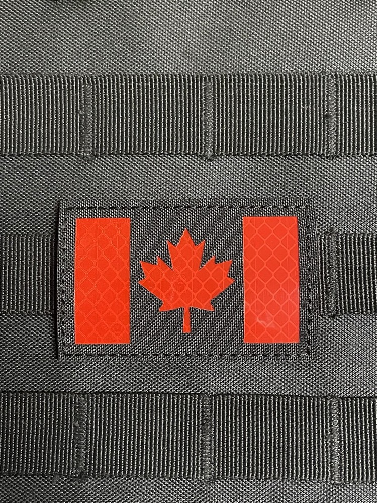 Reflective Canada IR CA Nation Flag Patch Maple Leaf Hook Loop Black Red