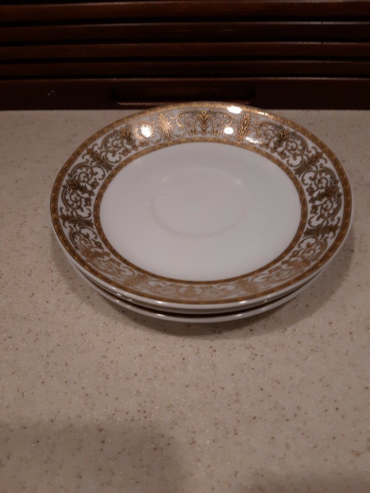 3 Royal Vienna Saucers Gold trim Pattern