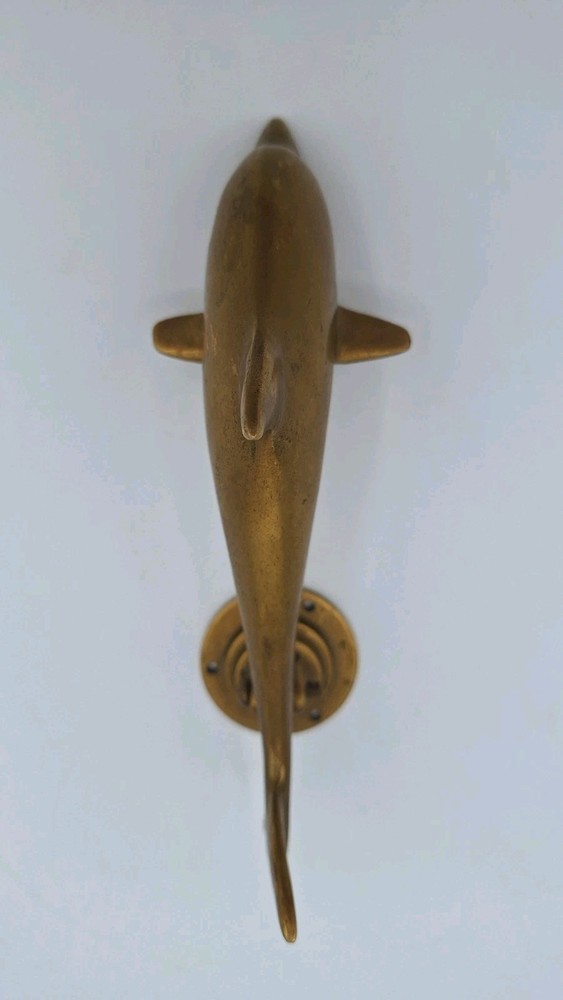 Vintage Solid Brass Dolphin Door Knocker Heavy Retro Nautical Fish