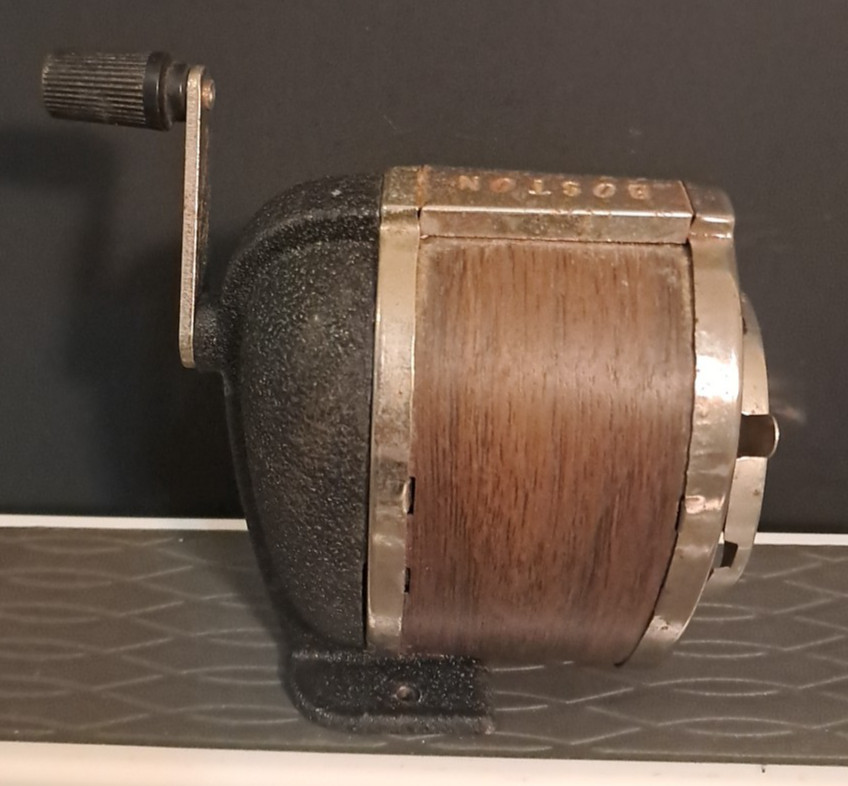 Vintage Boston Pencil Sharpener Wood Grain 8 Hole Manual Hand Crank