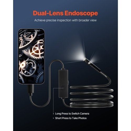 Endoscope Camera with Light Dual Lens Borescope for Android IOS 1920P HD