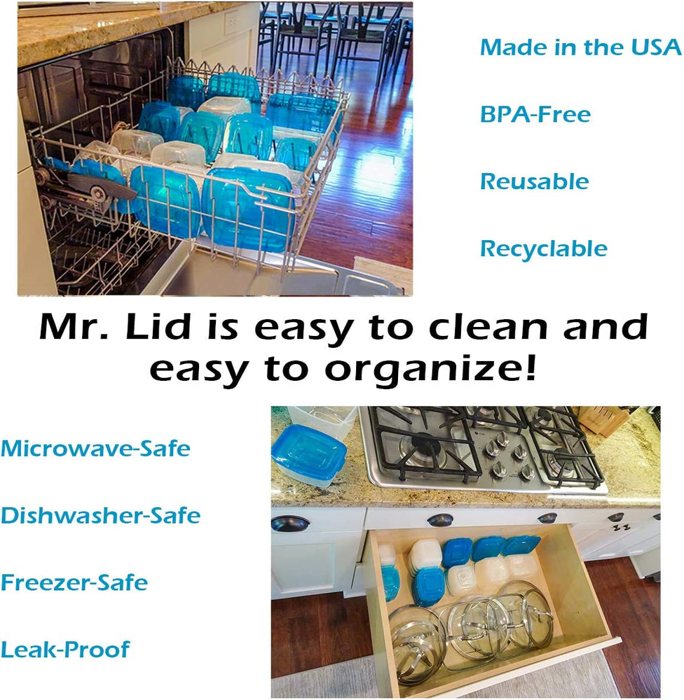 Mr. Lid Premium Attached Storage Containers | Permanently Attached Plastic Lid,