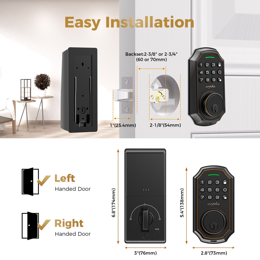 ARPHA Smart Door Lock 100Code AntiPeeping Password Keypad Deadbolt Keyless Entry