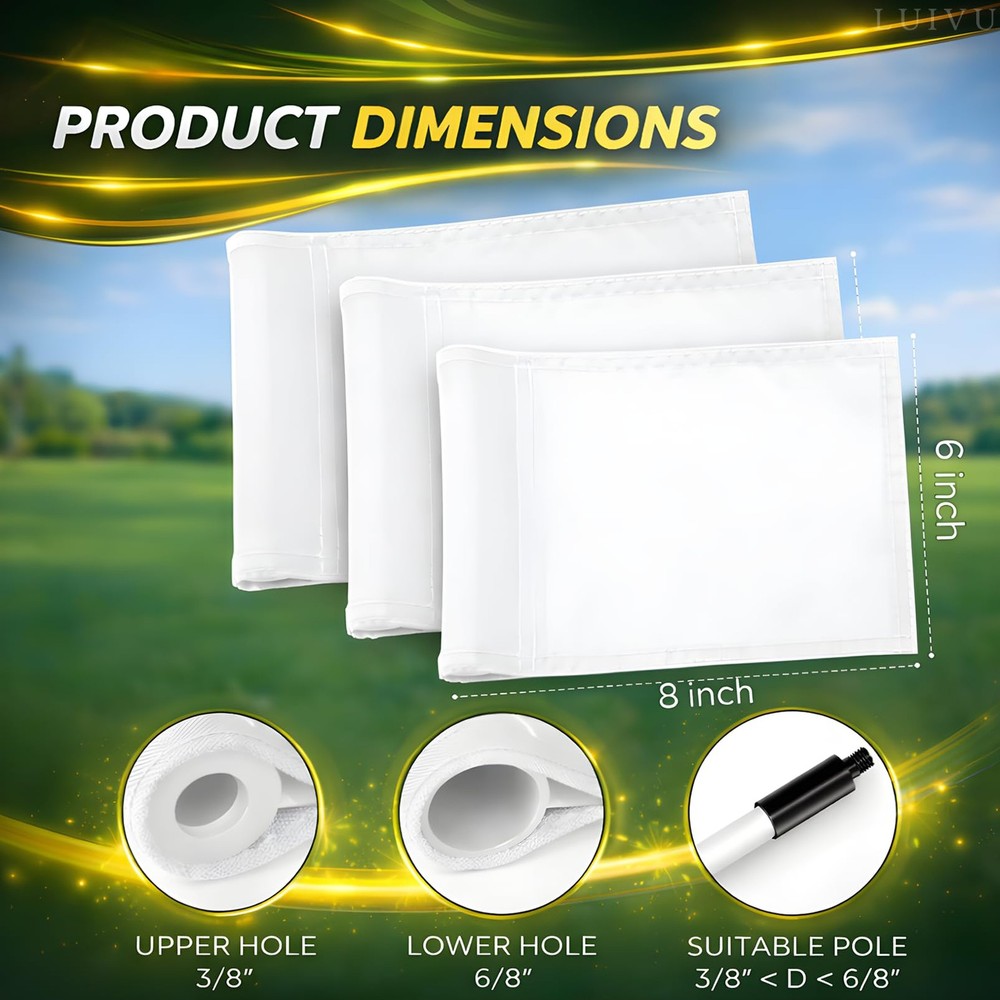Set 3X Single Sided 8x6 Inch Solid White Golf Polyester Flag - Mini Putting G...