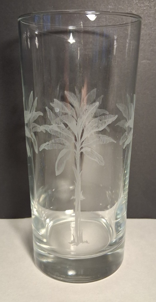 Tropical Beach Theme Glasses Set of 4 Palm Trees Retro 6-1/4" Tall 2 3/4" Dia.