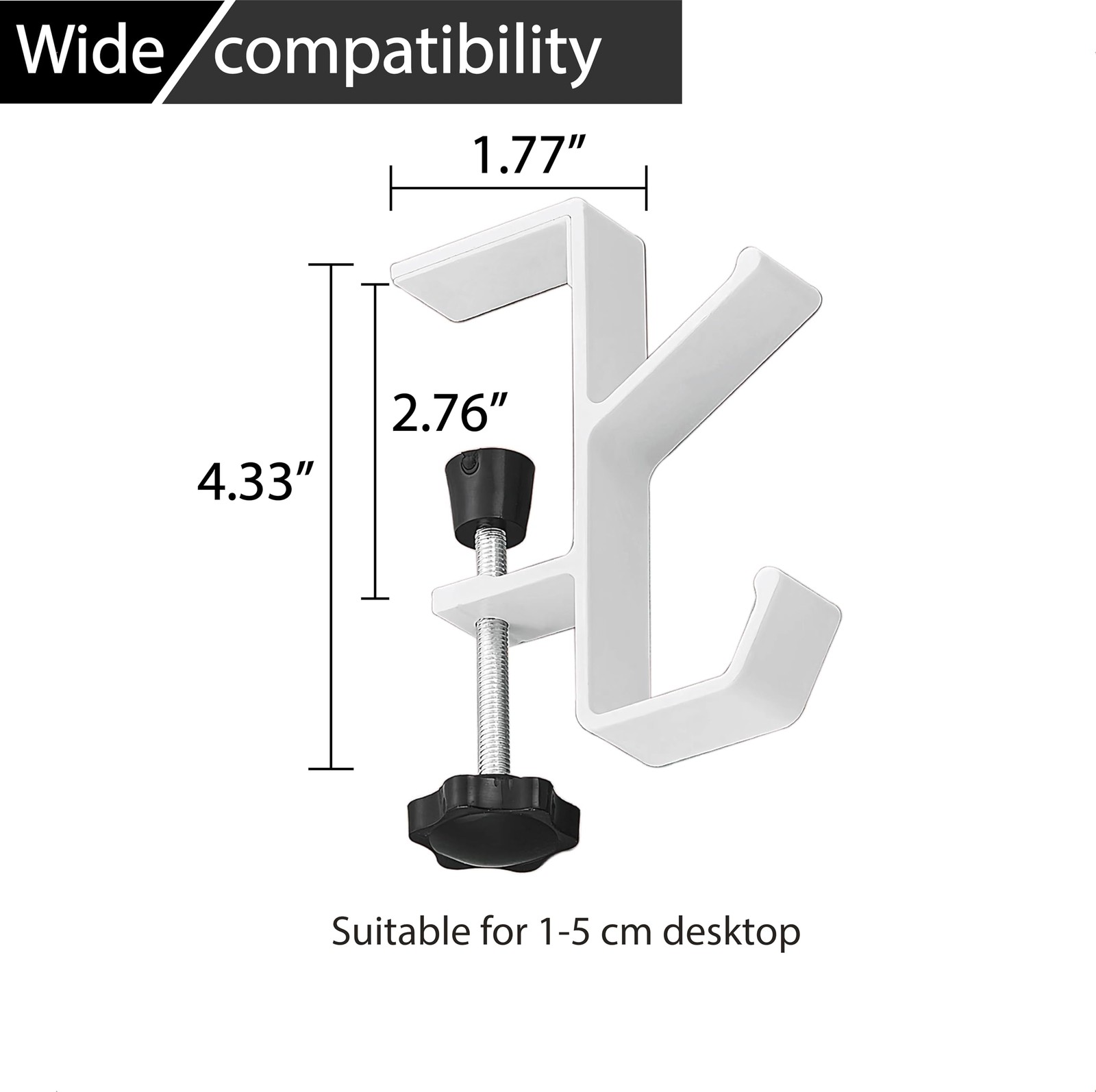 Ctgsas Adjustable Hook for L Shaped Gaming Desk, Under Onesize, White