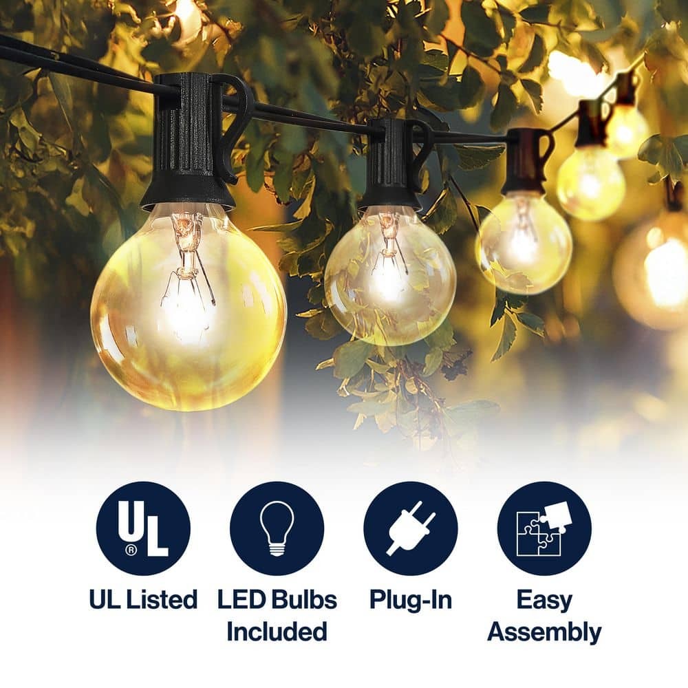 JONATHAN Y 25 ft. Plug-in Rustic G40 Bistro Globe String Lights, Black