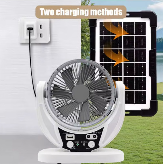 Solar-Powered LED Fan & Emergency Light Bulb with USB Charging & Night Light