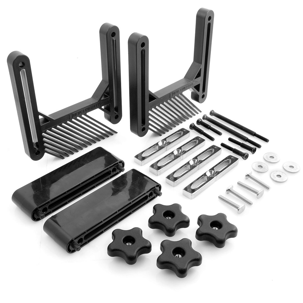 Dual Deluxe Stackable Featherboards for Table Saw Kit with Riser Blocks, Aluminu