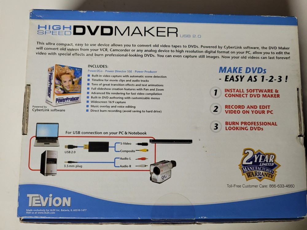 Tevion High Speed DVD Maker+ USB 2.0 Convert Videotapes to DVDs Using PC
