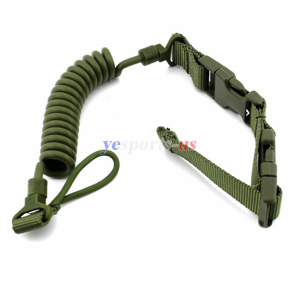 Tactical Pistol Lanyard Coiled Elastic Hand Gun Secure Sling Quick Release
