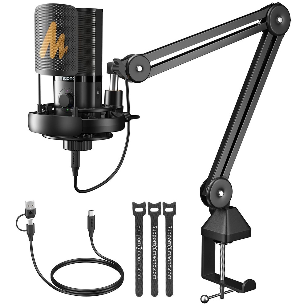 USB Condenser Microphone-Studio Mic with Shock Mount, Boom Arm, Software, Mut...