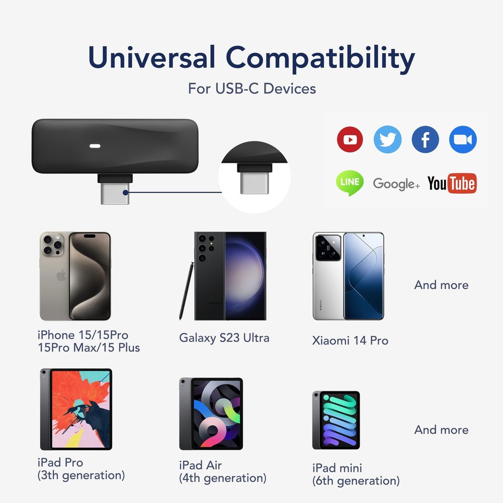 Wireless Lavalier Microphone for iPhone 17,16,15 Pro Max, USB C Smartphone, A...