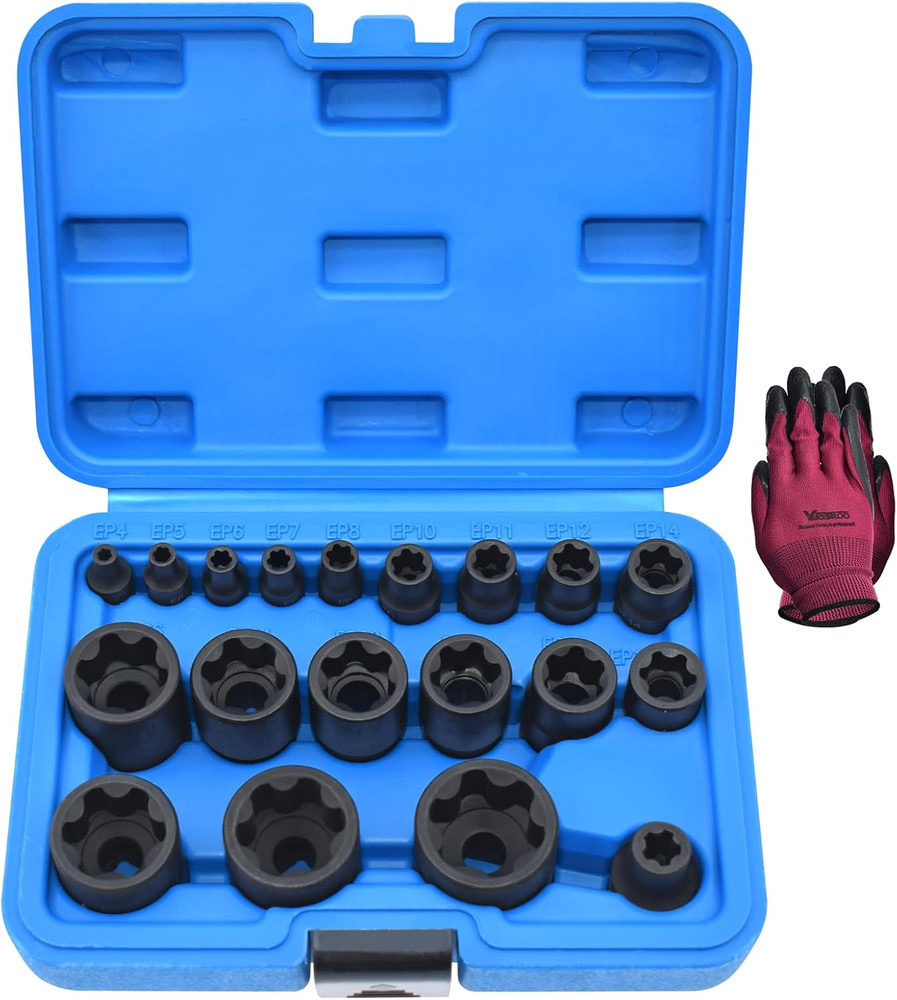 Torx plus Socket Set, External Torx plus 6 Point EP Socket EP4 - EP32 19Pcs with
