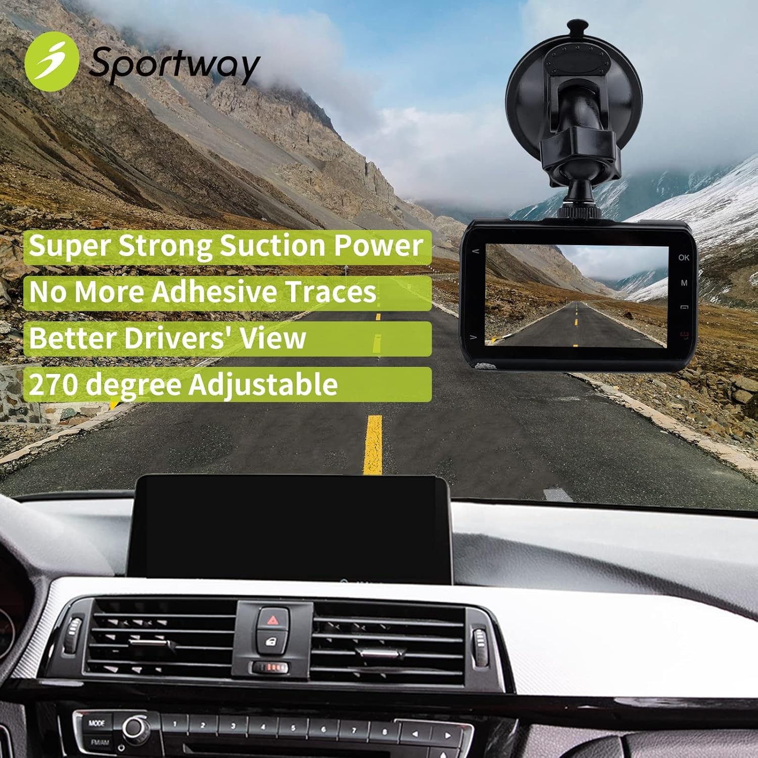 Sportway S10 Suction Cup Dash Cam Mount Holder with 6+pcs Joints for Black
