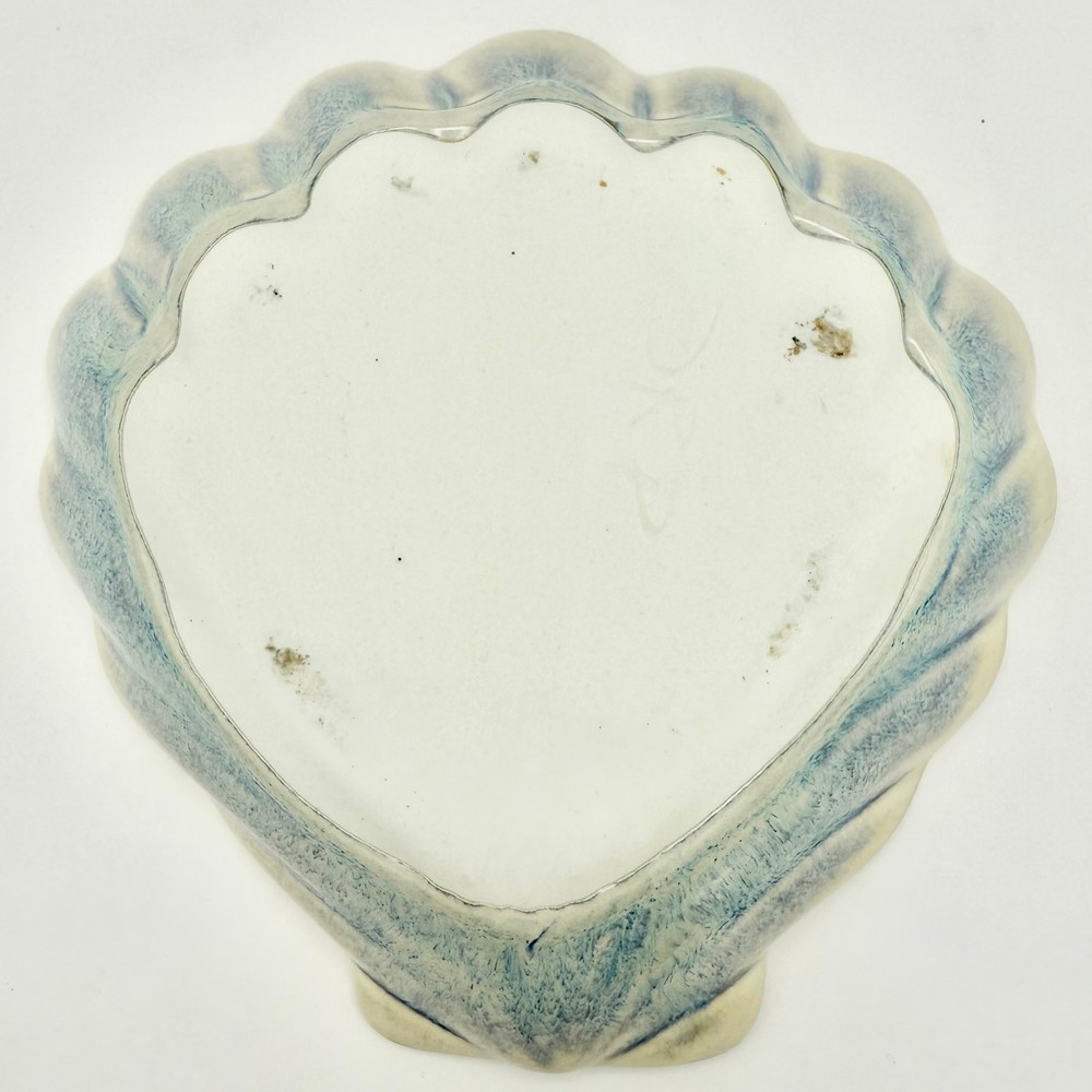 Studio Pottery Shell Dish – Signed SRP, Blue Green Drip Glaze, Handmade Ceramic