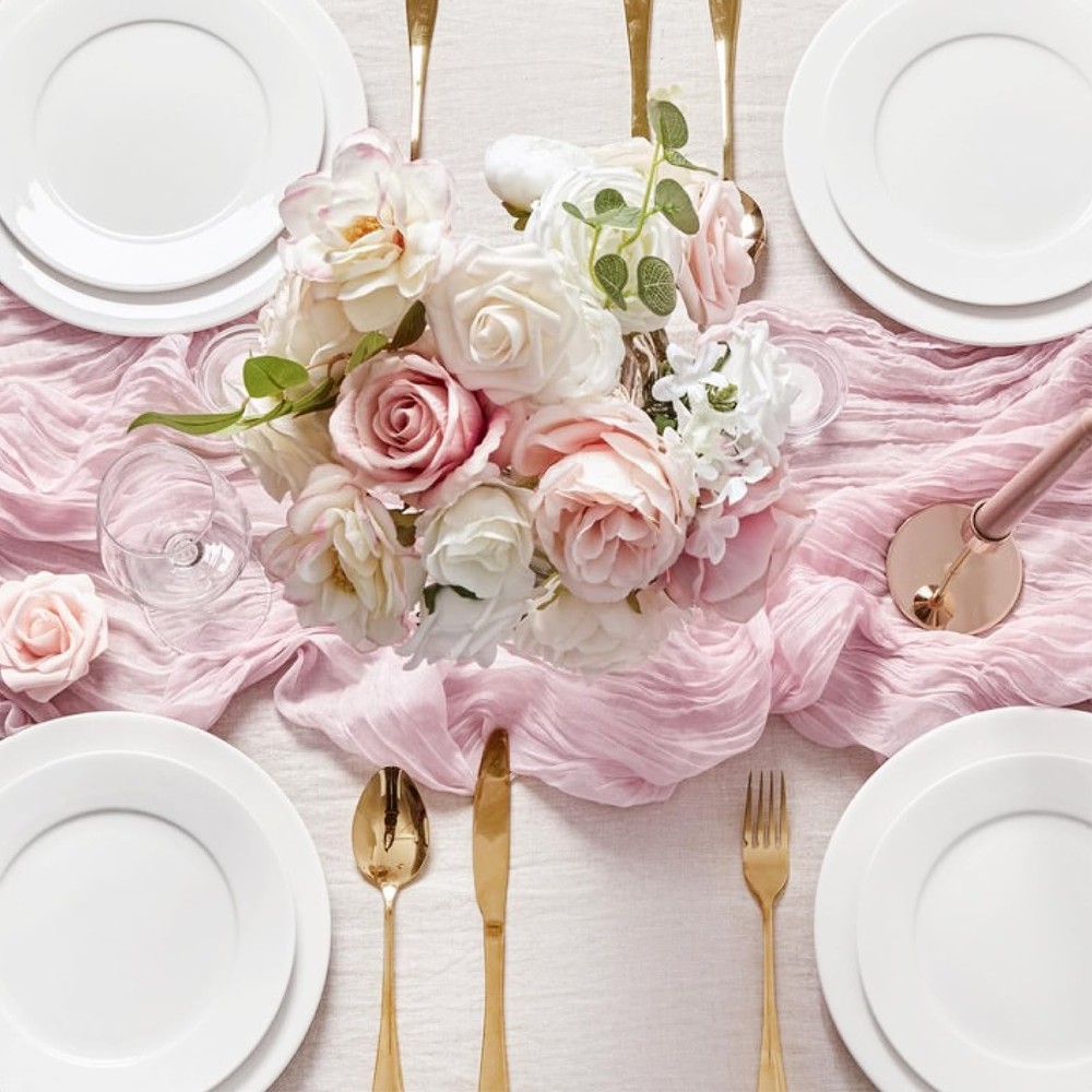 Sioloc 10-Pack Light Pink Cheesecloth Table Runner 120"x35" Spring/Easter Decor