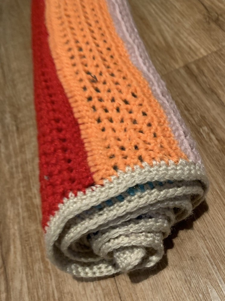 🌈 RETRO Boho - Hand-Crocheted Multicolour / Rainbow Striped Table Runner