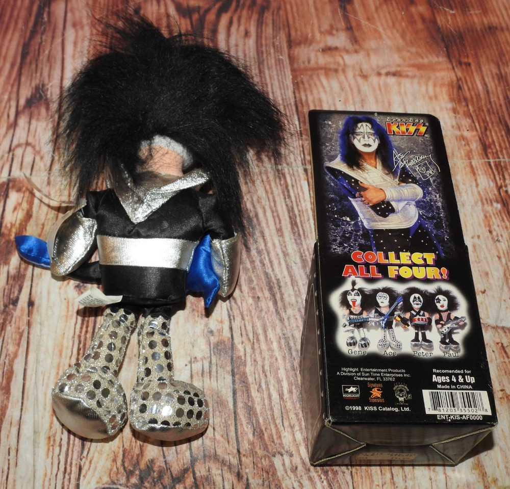 Set of 3 1998 Kiss Bean Bag Dolls, Gene Simmons, Ace Frehley, Paul Stanley
