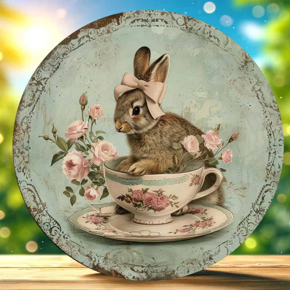 Easter Spring Bunny Happy Easter Wood Door Wall Sign Decor Rabbit Wooden Wreath