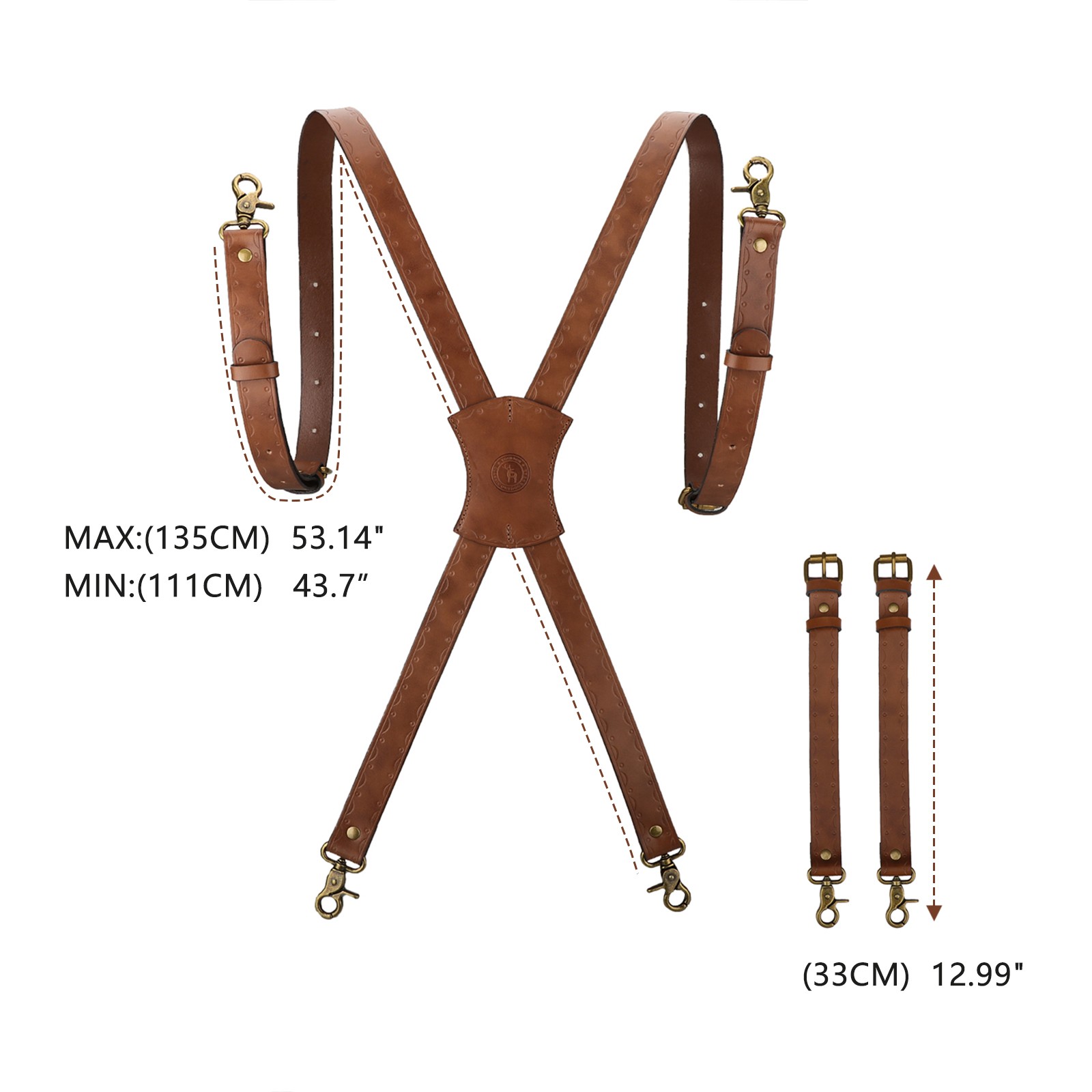 Tourbon Leather Men's Suspenders X Back Adjustable X-Shaped Hooks Pants Braces