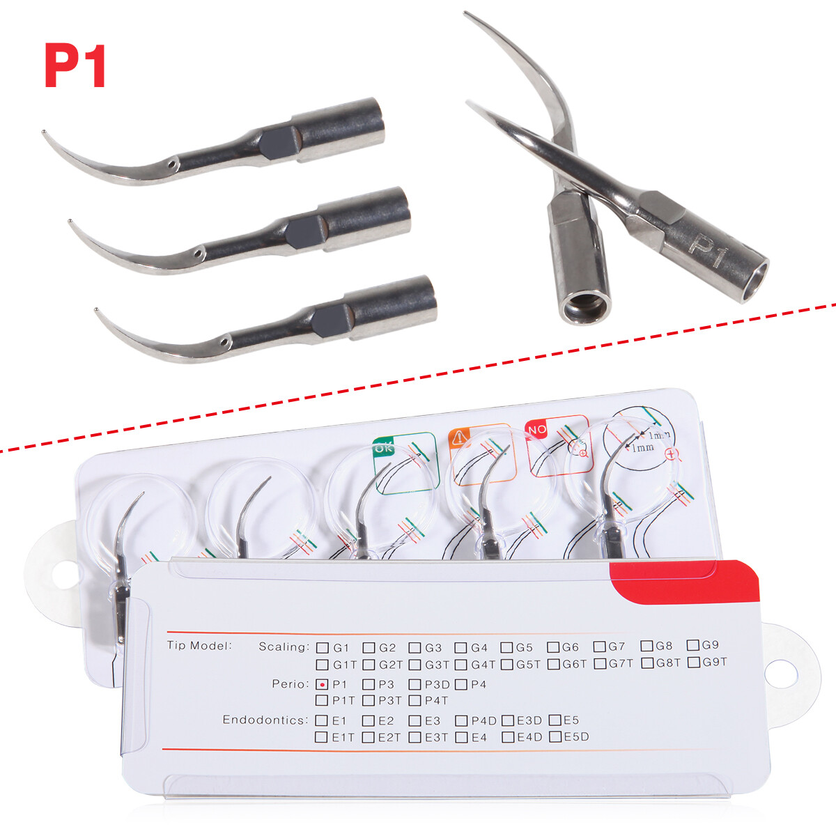 10* Dental Ultrasonic Piezo Perio Scaling Tips P1 for EMS Woodpecker Handpiece