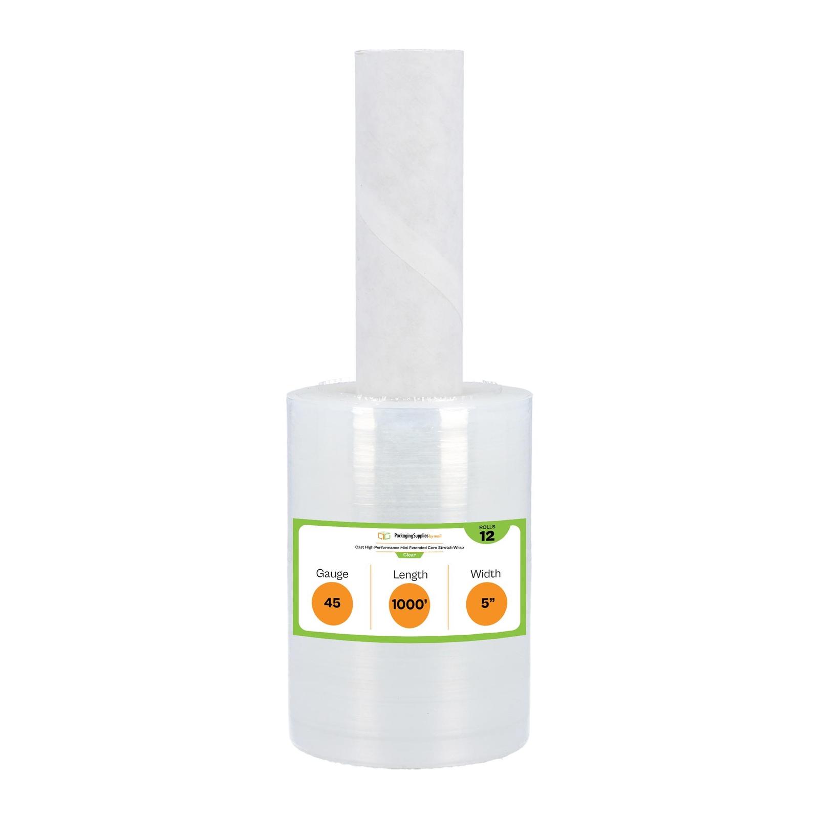 5" x 1000' 12 Rolls Extended Core Down Gauge Shrink Wrap Stretch Film 45 Gauge