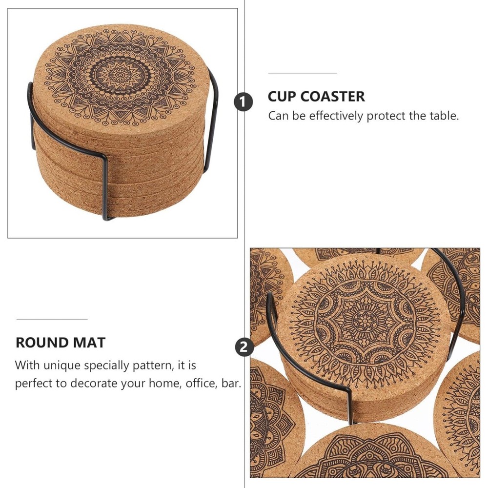Coasters for Drinks 12 pcs Absorbent Cork Coasters with Flower Pattern