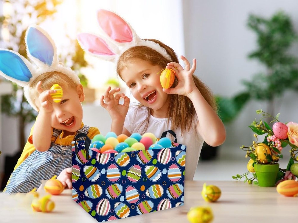 Essme Rectangular Easter Baskets,Bule Bins with Handles for Easter Decor,Shel...