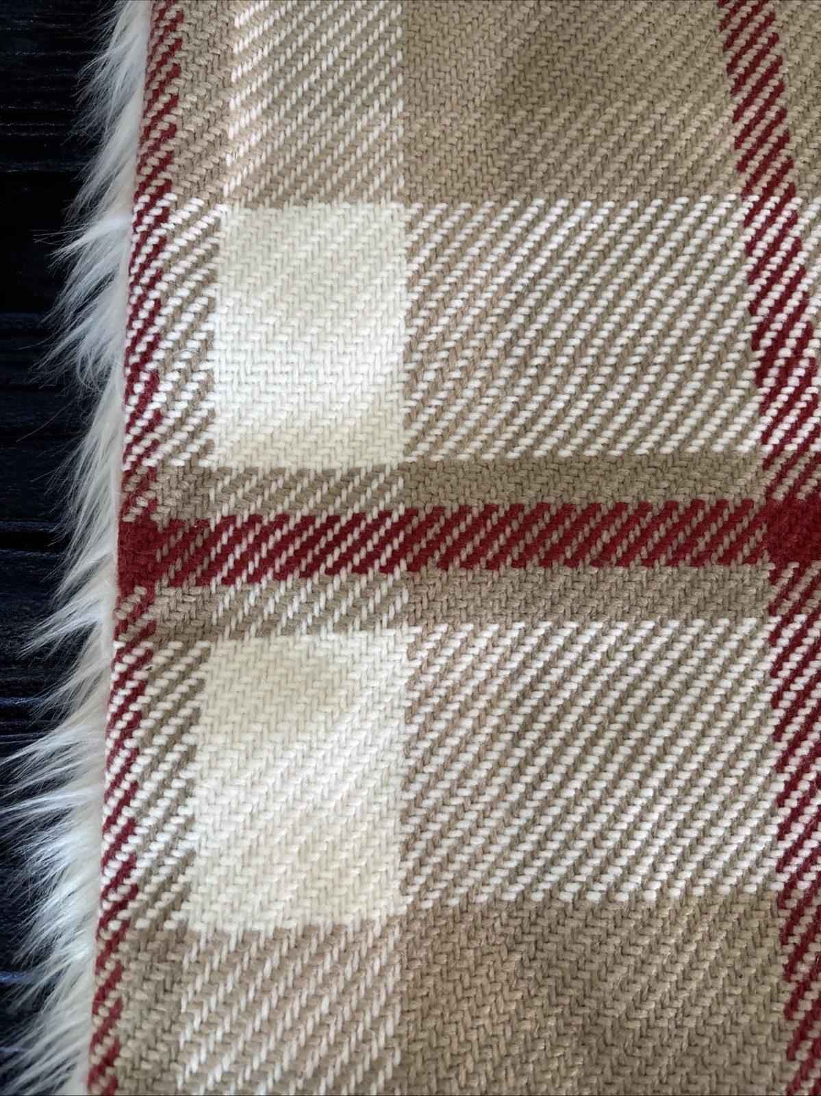 NEW Pottery Barn Emerson Plaid Faux Fur Back pillow Cover 22" sq Sample * Read