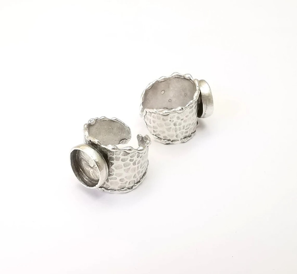Hammered Ring Setting Resin Ring Blank Cabochon Mounting Adjustable Dried Flower