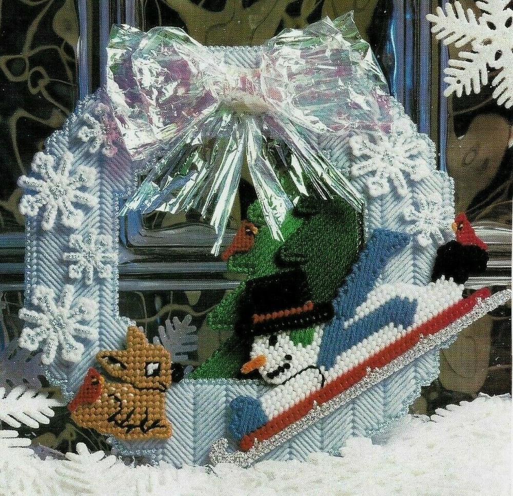 WINTERY WREATH SNOWMAN & DEER CHRISTMAS PLASTIC CANVAS PATTERN INSTRUCTIONS