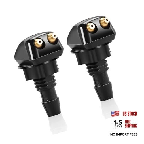 Front Windshield Washer Nozzles, Double Hole Straight Column 2 PCS Black#Style2