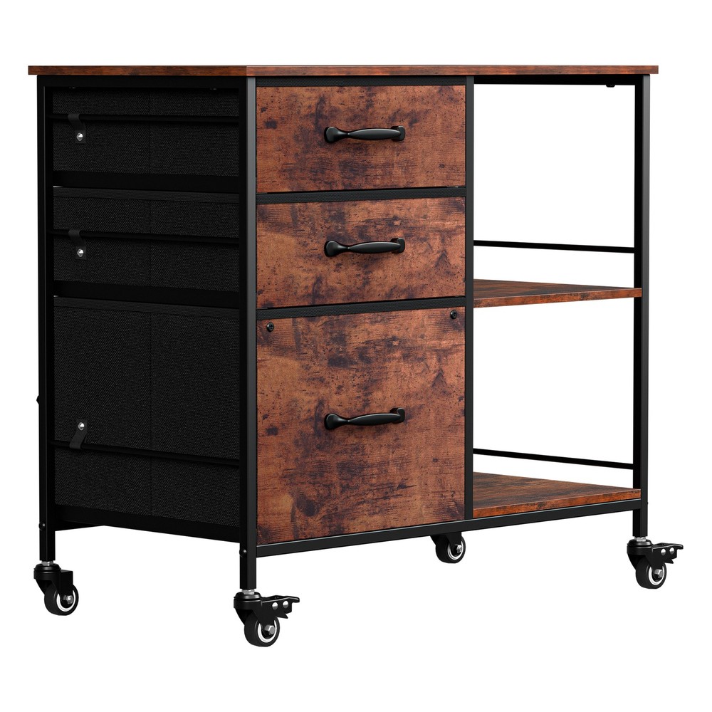 Rustic Brown File Cabinets Rolling Mobile Printer Stand with Storage 3 Drawers