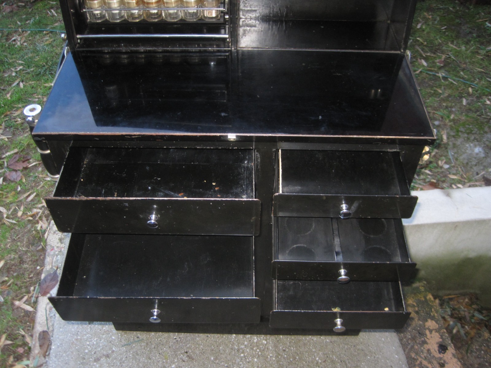 Antique Medical Podiatry Dental Metal Glass Cabinet w/ Bottles Electric Bosworth