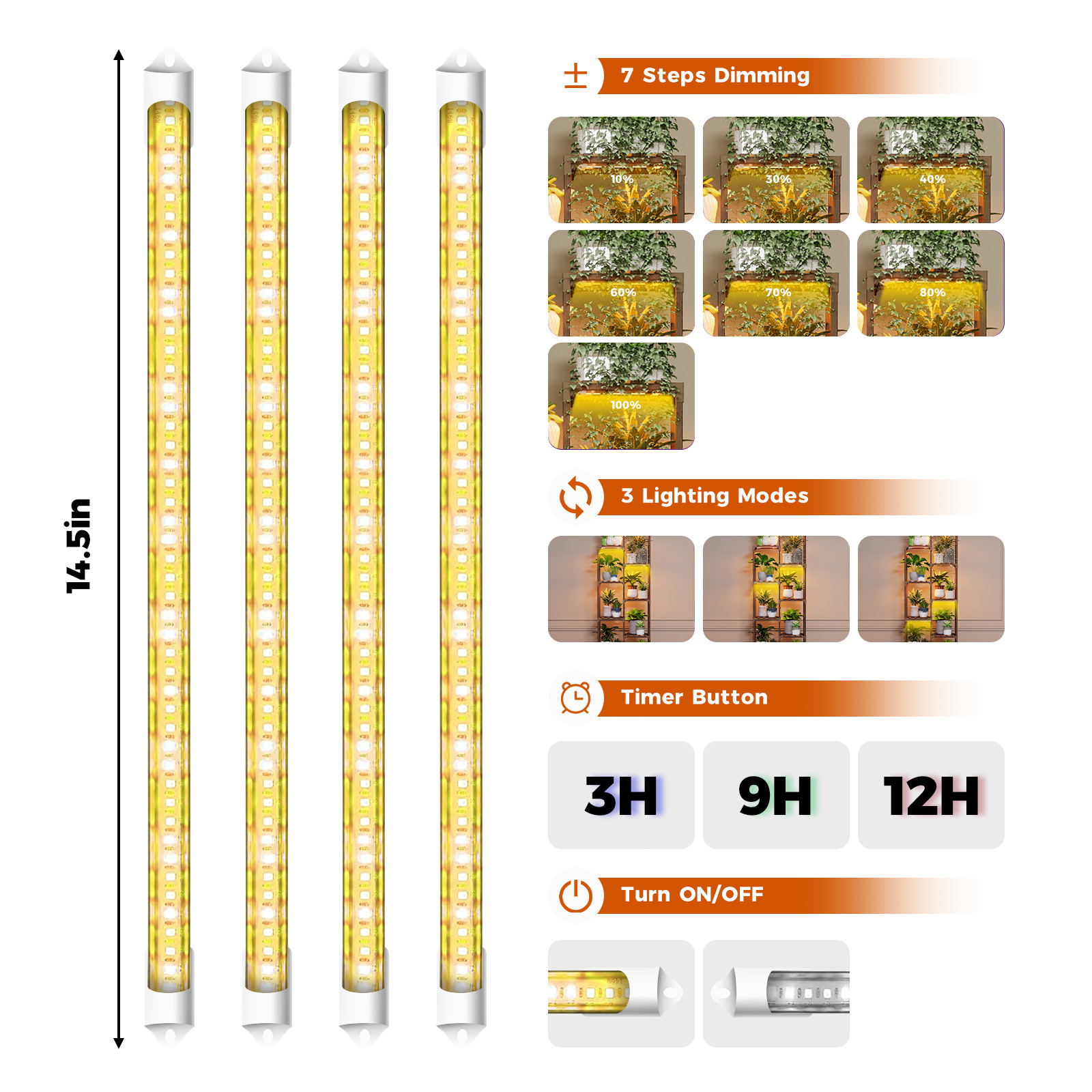 Bamworld Plant Stand with Grow Lights for Indoor Plants Wood Plant Shelf 4 Tier