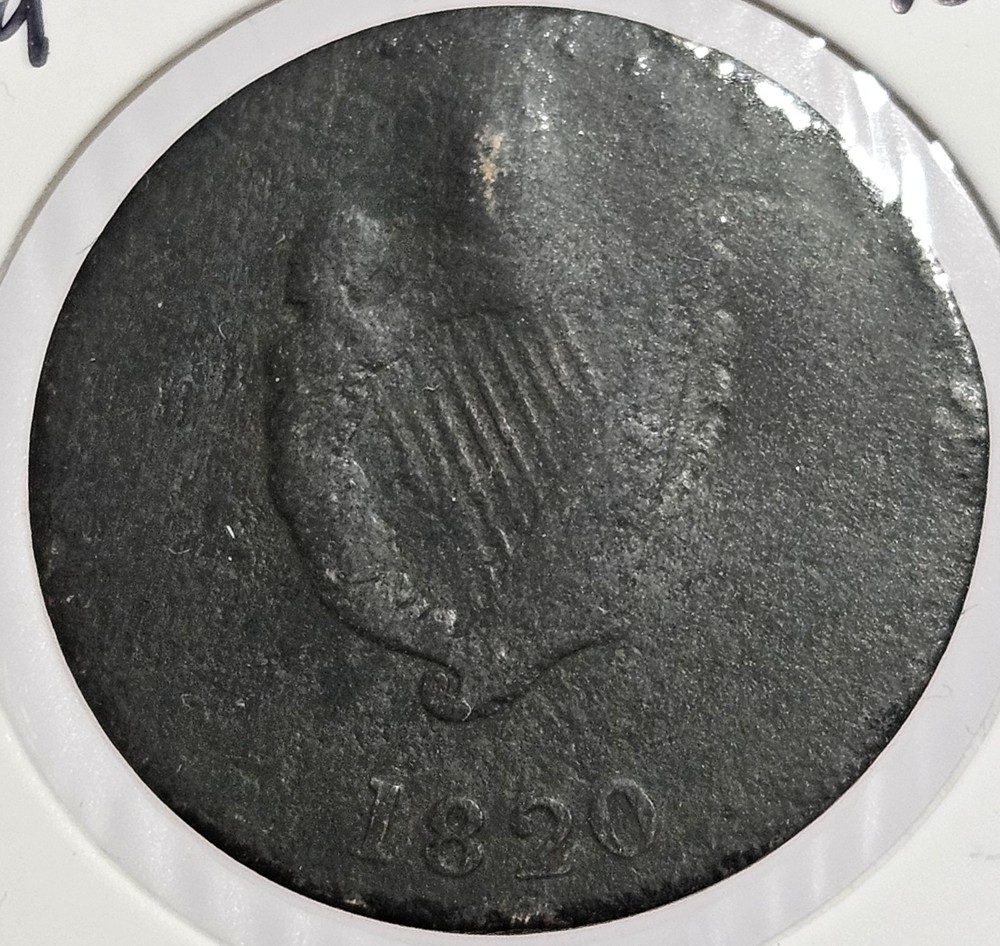 1820 HALF PENNY CANADA TOKEN WITH BUST & 10 STRING HARP - LOWER CANADA
