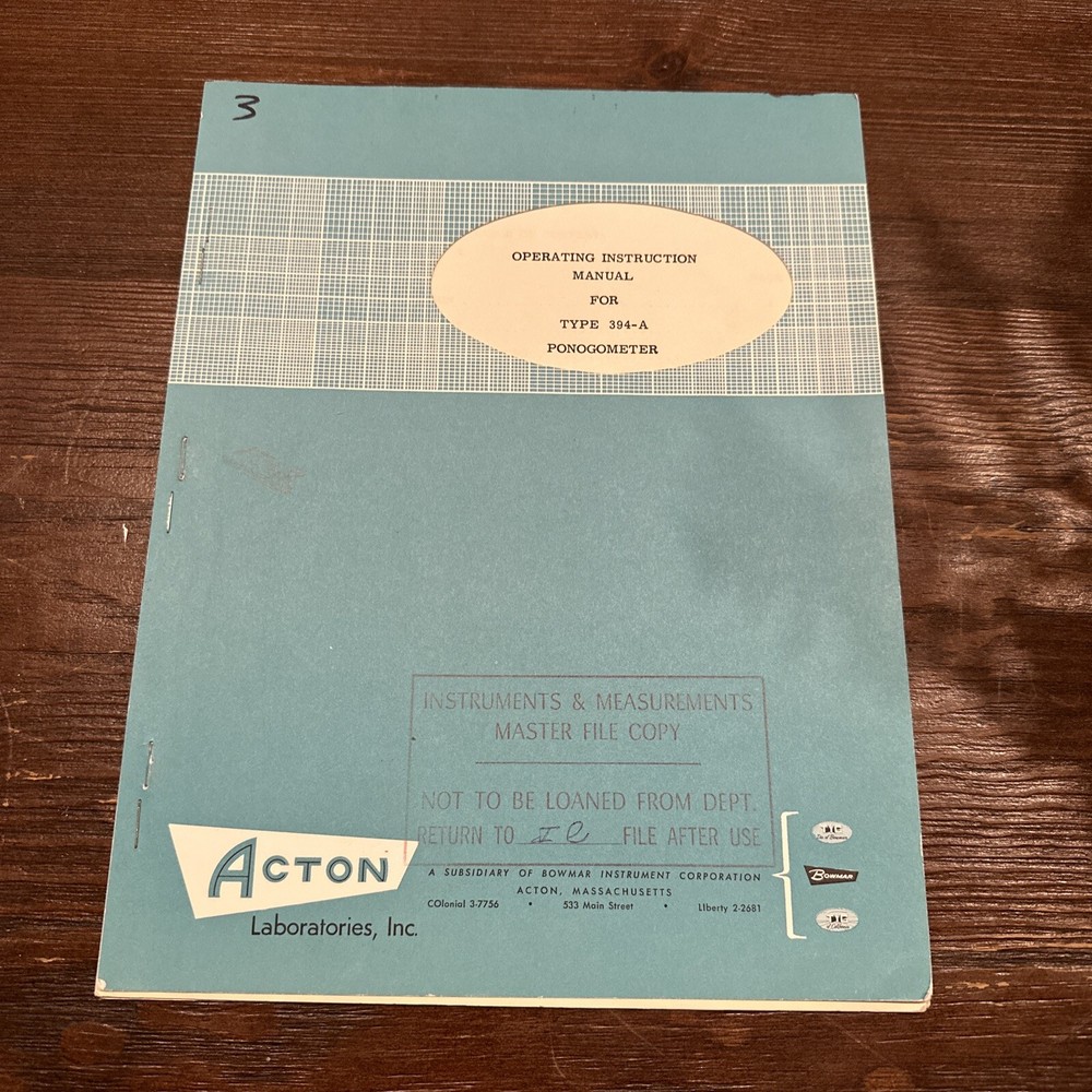 Acton Laboratories Type 394-A Ponogometer Operating Instruction Manual 1956