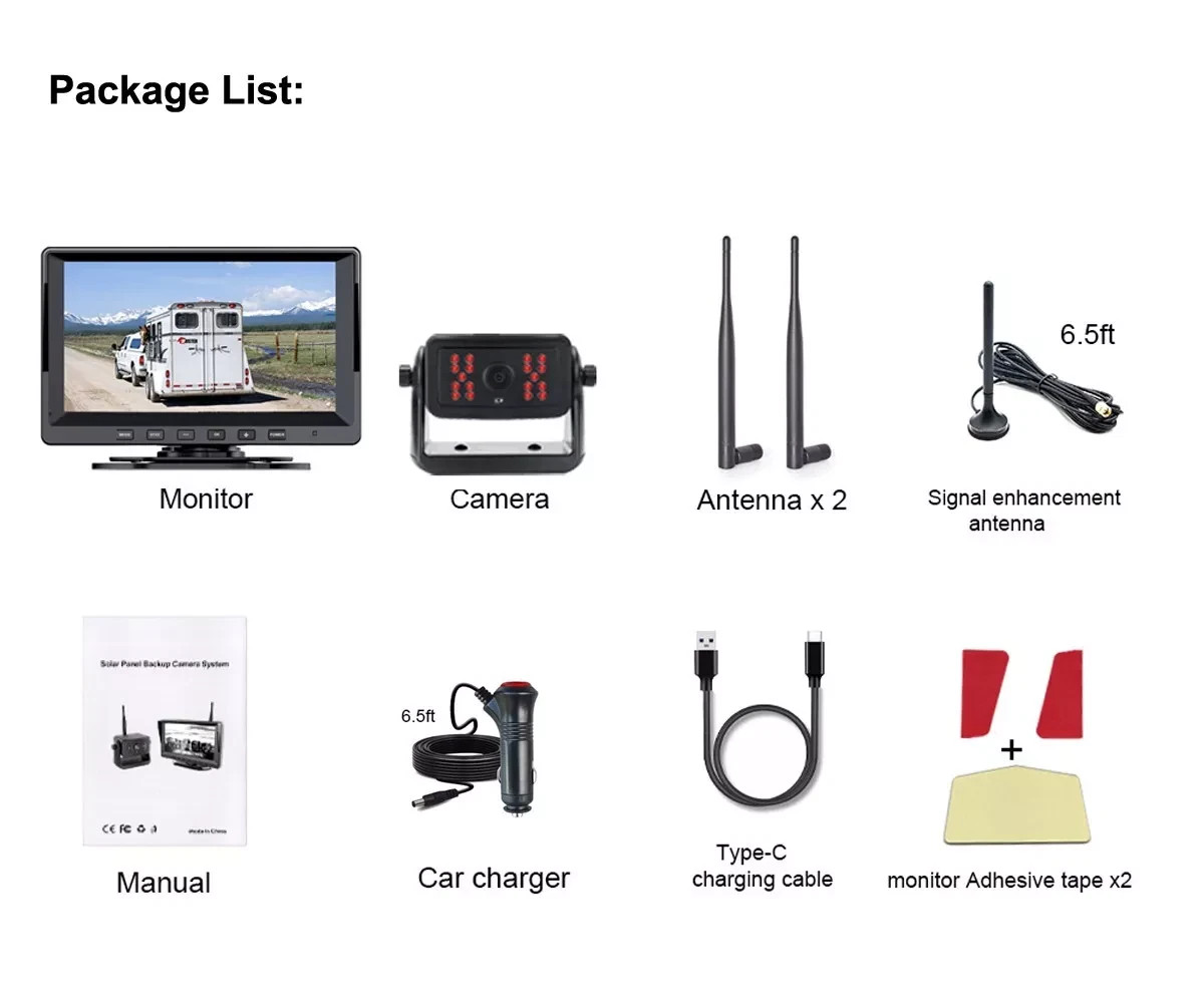 Magnetic Solar Wireless 1080P Backup Camera+7'' Monitor DVR for trailer RV truck