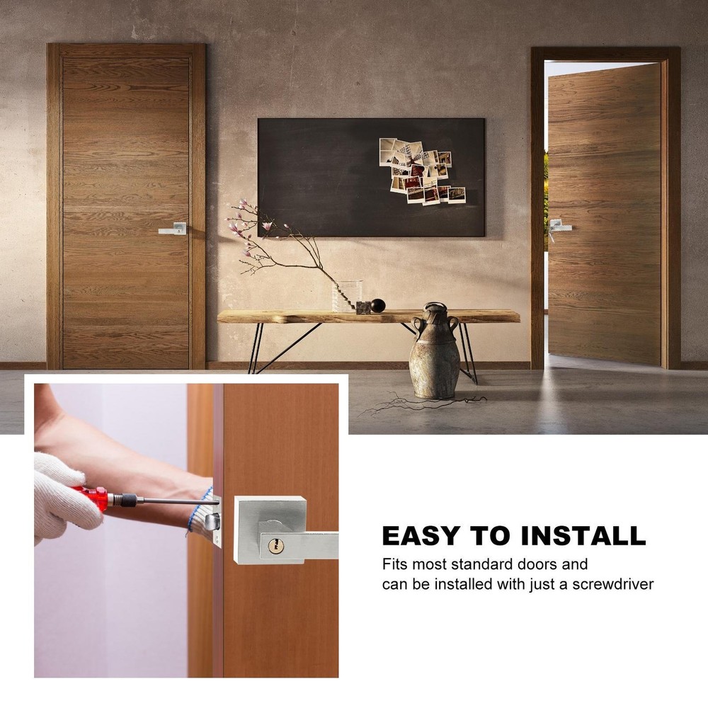 Sliver Door Lever Privacy Passage Handle Interior Square Knobs w/ 24 Keys