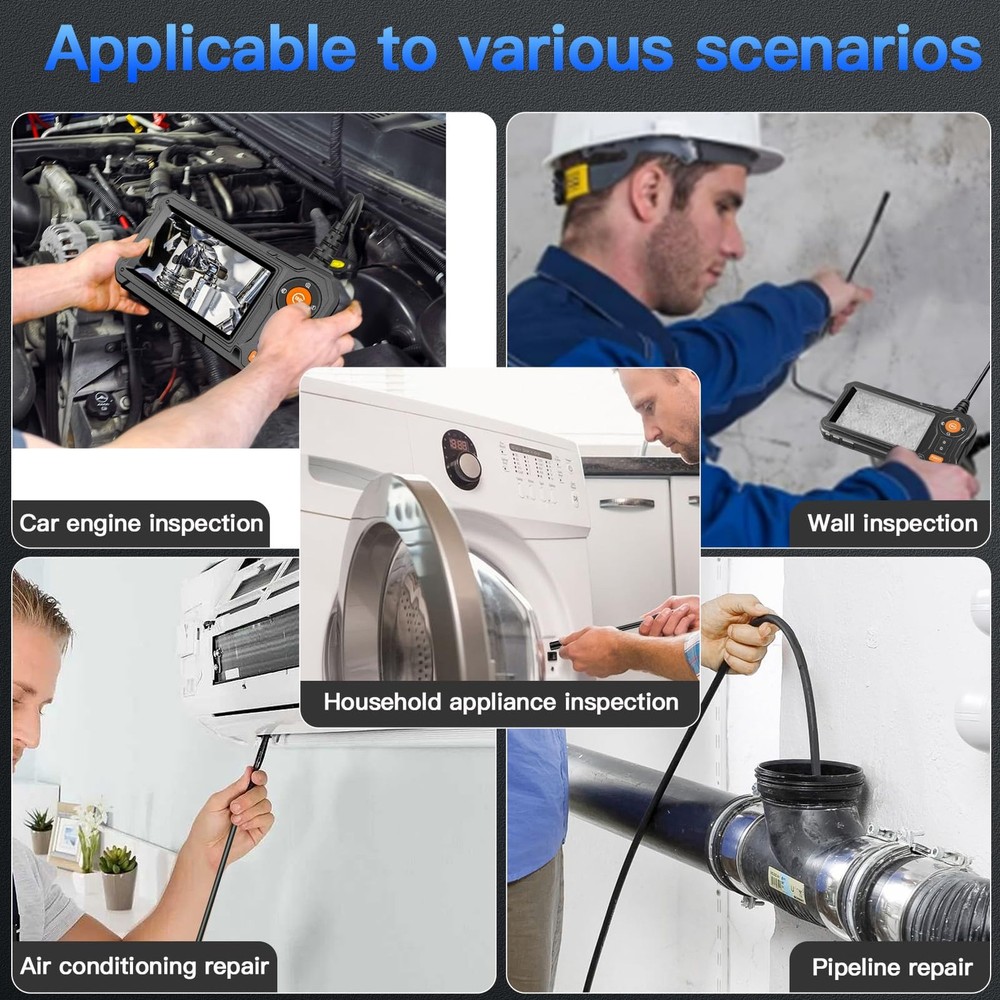 Endoscope Camera with Light - 4.3" LCD Screen Inspection Large, Black